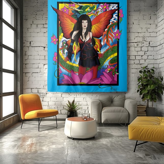 Mystical Blue Gothic Fantasy Fairy Dragon Tapestry (Creator Uploaded)