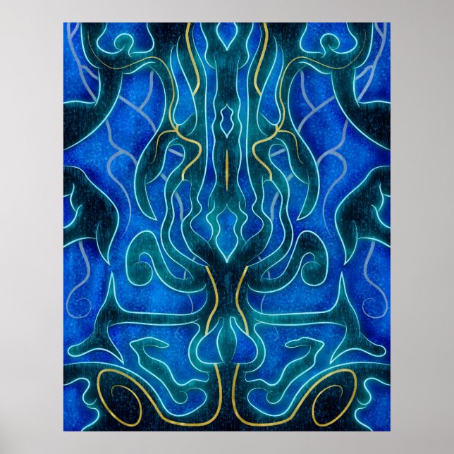Mystical Blue Neon Ocean Kelpie Pattern Poster (Front)