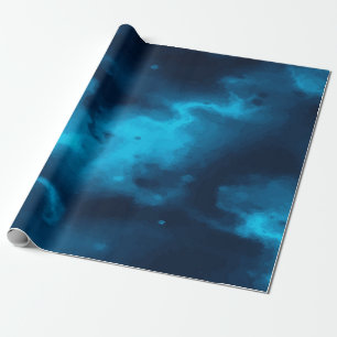 Mystical Blue Outer Space Design with Stars and Ga Wrapping Paper