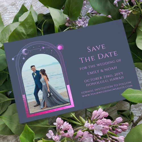 Mystical Blue Purple Sun Moon Star Space Save The Date