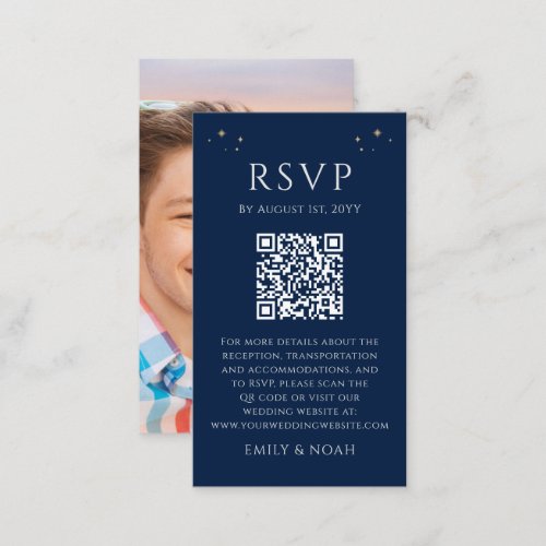 Mystical Blue Silver Budget QR Code RSVP Photo Enclosure Card