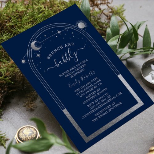 Mystical Blue Silver Celestial Bridal Shower Invitation