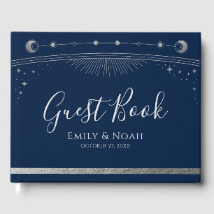 Mystical Blue Silver Celestial Wedding Guest Book