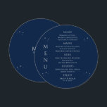 Mystical Blue Silver Sun Moon Stars Space Wedding Menu<br><div class="desc">Mystical Blue Silver Sun Moon Stars Space Wedding Menu Cards features simple silver stars on a blue background with your menu details in the center in modern silver calligraphy script. Personalize by editing the text in the text boxes provided. Designed for you by ©Evco Studio at www.zazzle.com/store/evcostudio</div>