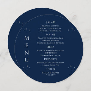 Mystical Blue Silver Sun Moon Stars Space Wedding Menu