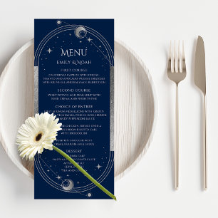 Mystical Blue Silver Sun Moon Stars Space Wedding Menu