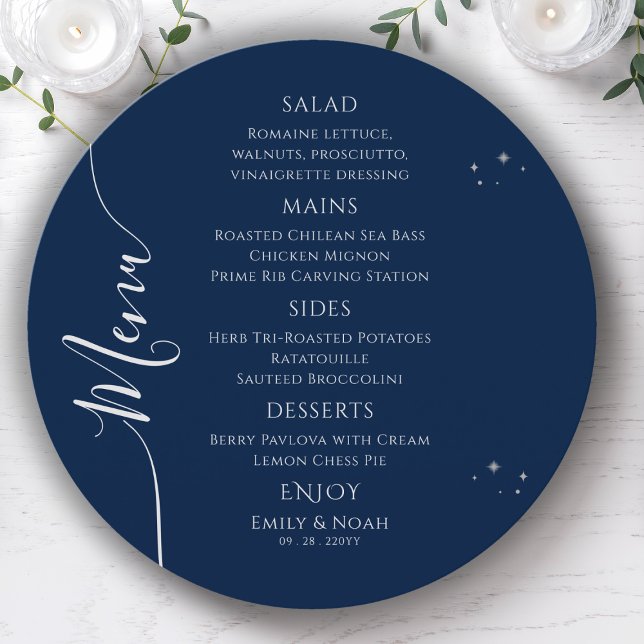 Mystical Blue Silver Sun Moon Stars Space Wedding Menu (Creator Uploaded)