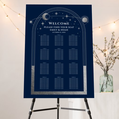 Mystical Blue Silver Sun Moon Stars Wedding Foam Board