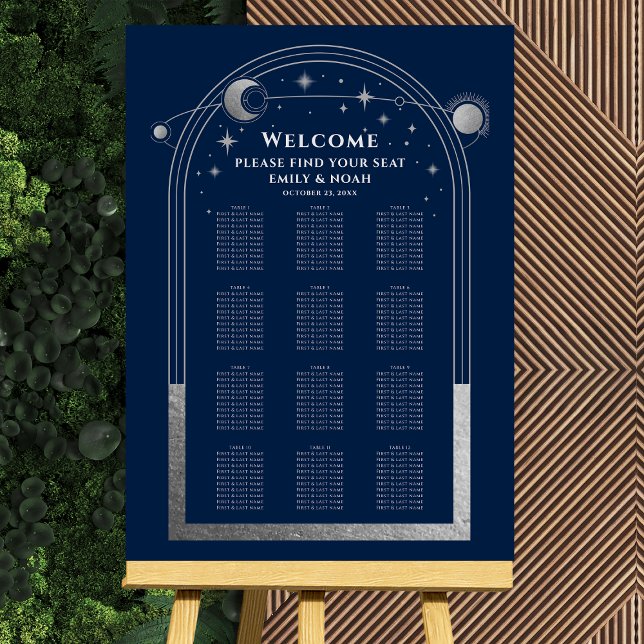 Mystical Blue Silver Sun Moon Stars Wedding Foam Board (Creator Uploaded)