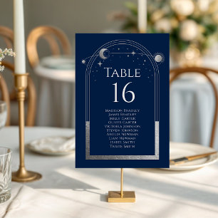 Mystical Blue Silver Sun Moon Stars Wedding Table Number