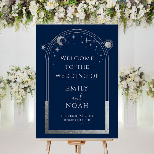 Mystical Blue Silver Sun Moon Stars Welcome Sign