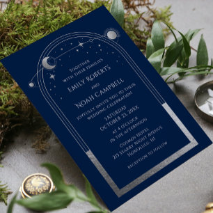 Mystical Blue Silver Sun Star Moon Astronomy Space Invitation