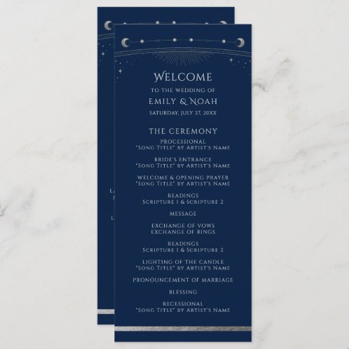 Mystical Blue Silver Sun Star Moon Space Wedding Program