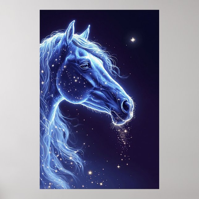 Mystical Blue Unicorn in Starry Night Sky Poster (Front)