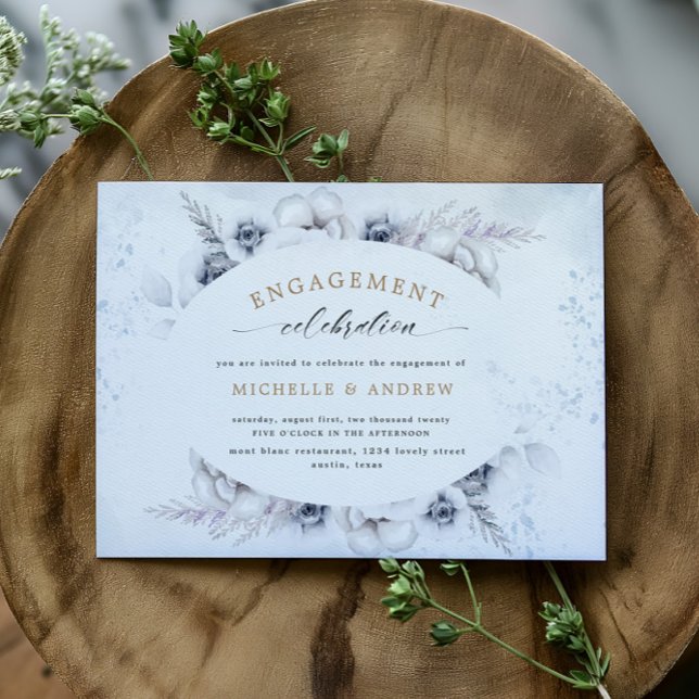 Mystical Blue Winter Floral Engagement Invitation (Creator Uploaded)
