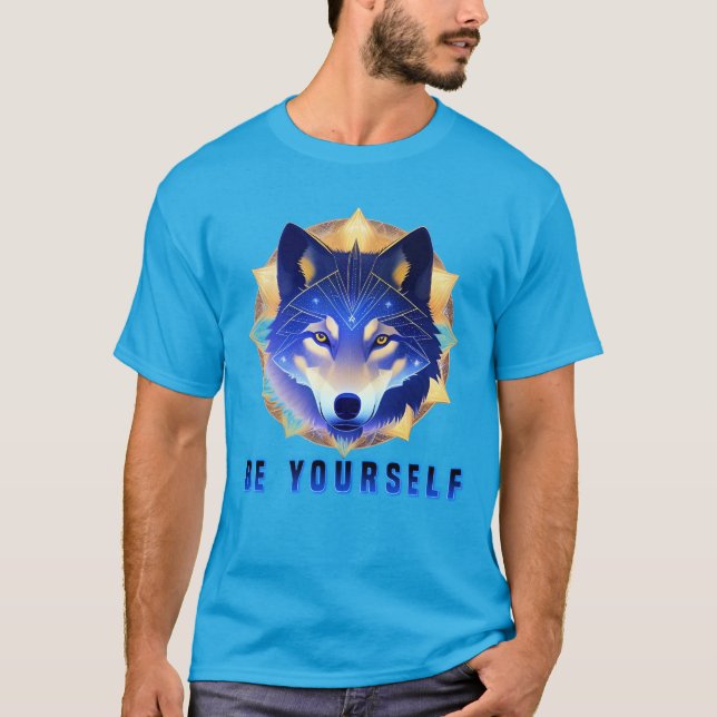 Mystical Blue Wolf Head T-Shirt (Front)