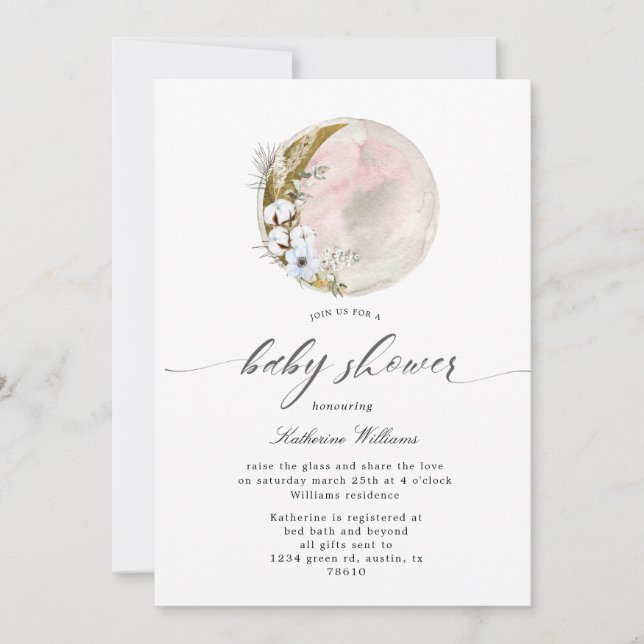 mystical bohemian moon baby Shower Invitation (Front)