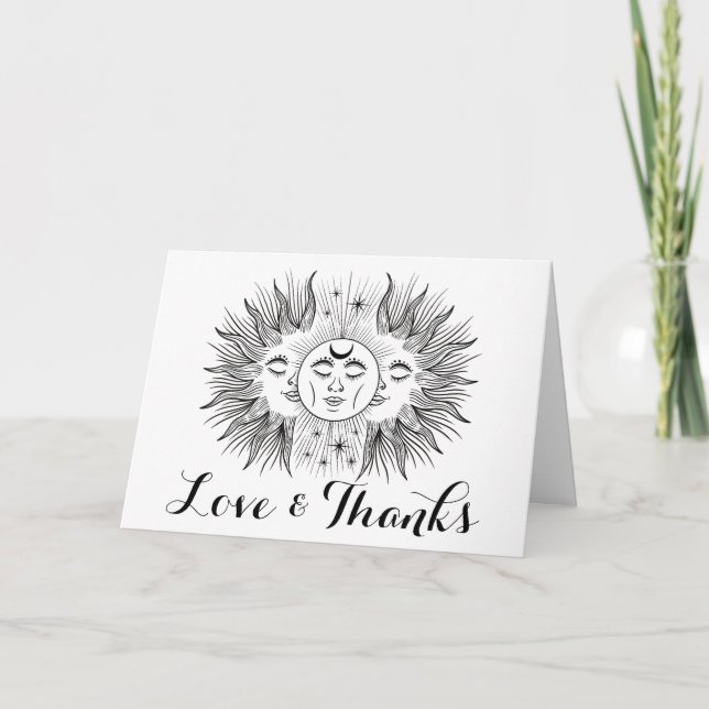 Mystical Boho Celestial Sun & Moon Handfasting Letterpress Thank You Card (Front)
