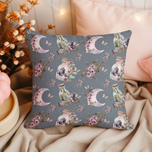 Mystical Boho Lavender Anemone Moon and Potions Outdoor Pillow