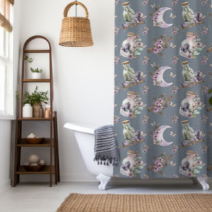 Mystical Boho Lavender Anemone Moon and Potions Shower Curtain