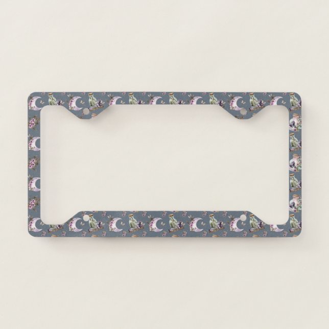 Mystical Boho Lavender Anemone Moon  License Plate Frame (Front)