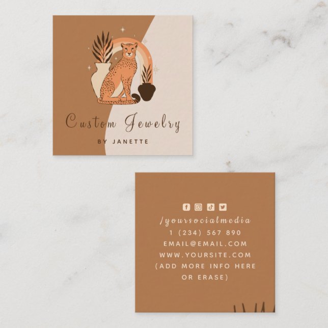 Mystical Boho Leopard Cheetah Handmade Jewelry Square Business Card (Front/Back)