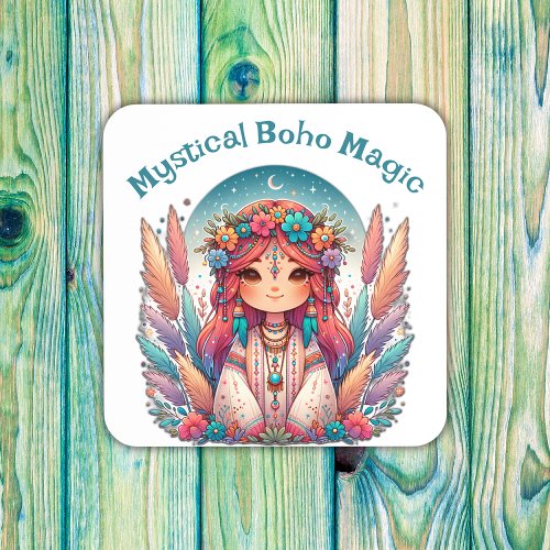 Mystical Boho Magic Blue Text on White  Beverage Coaster