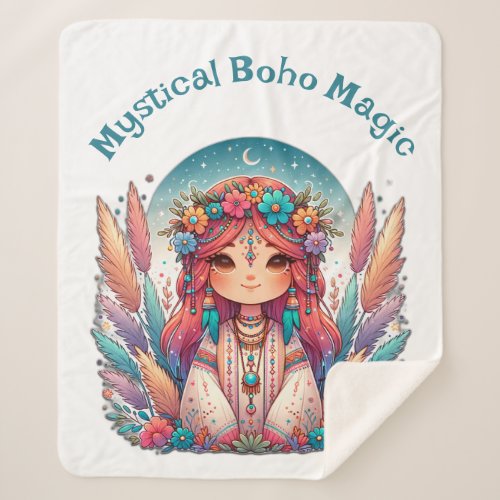 Mystical Boho Magic Blue Text on White  Sherpa Blanket