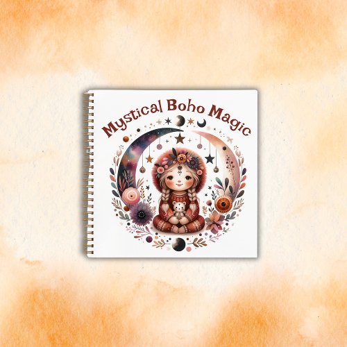 Mystical Boho Magic Brown Text on White  Notebook