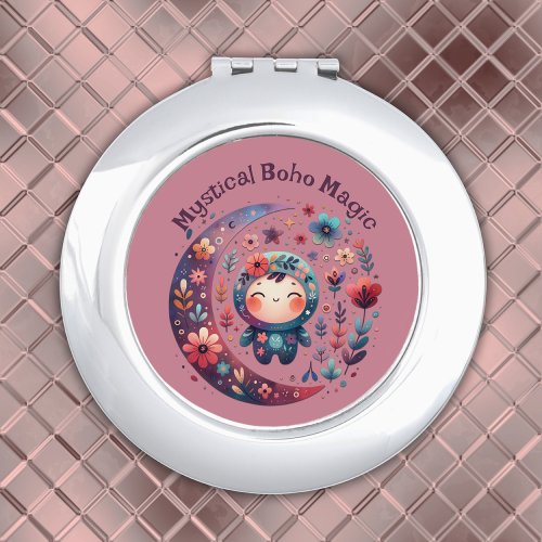 Mystical Boho Magic Maroon  Compact Mirror