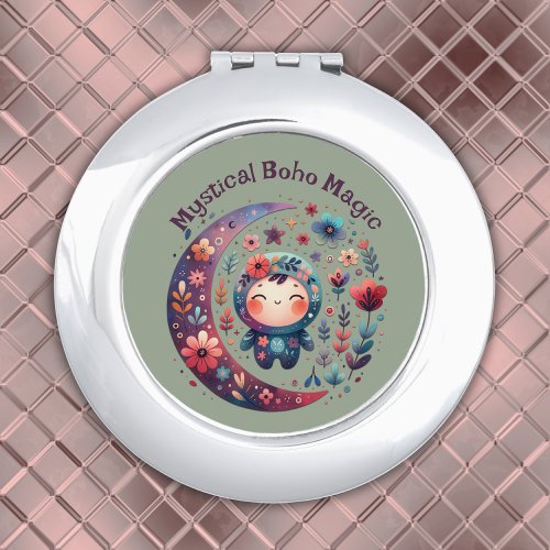 Mystical Boho Magic Maroon  Compact Mirror