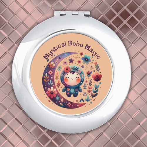 Mystical Boho Magic Maroon  Compact Mirror