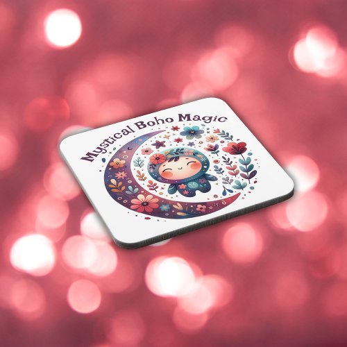 Mystical Boho Magic Maroon Text on White  Beverage Coaster