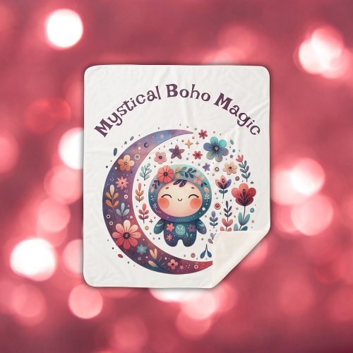 Mystical Boho Magic Maroon Text on White  Sherpa Blanket