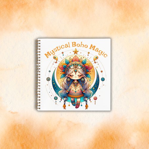Mystical Boho Magic Orange Text on White  Notebook