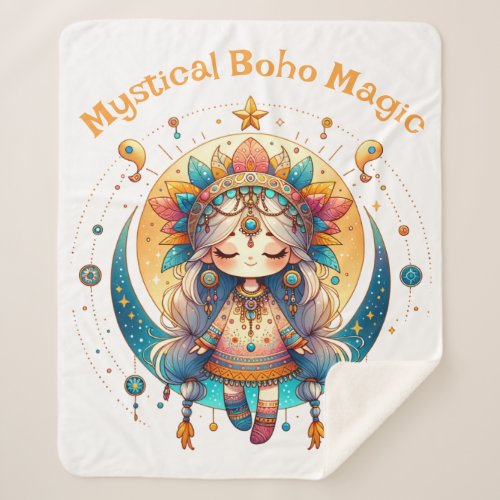 Mystical Boho Magic Orange Text on White  Sherpa Blanket