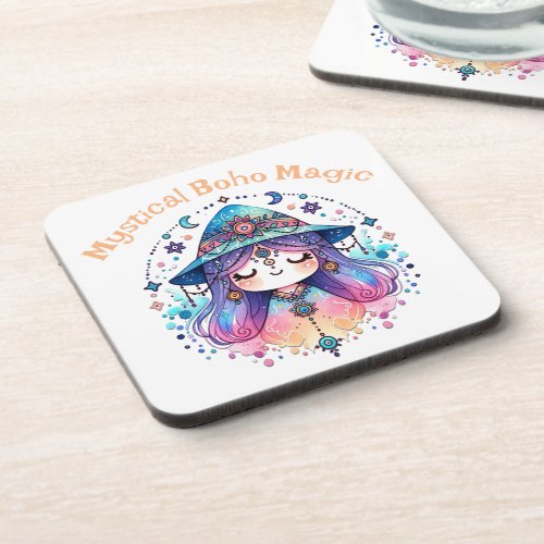Mystical Boho Magic Peach Text on White  Beverage Coaster