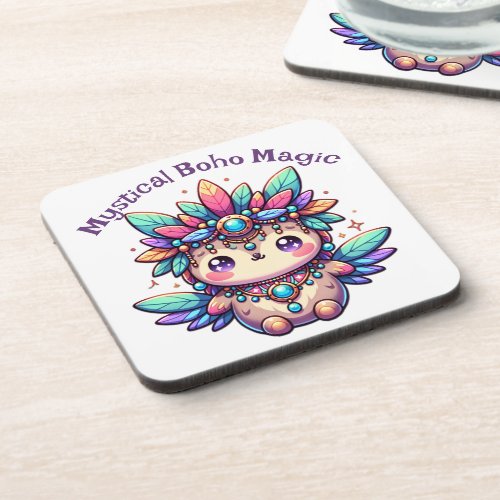 Mystical Boho Magic Purple Text on White  Beverage Coaster