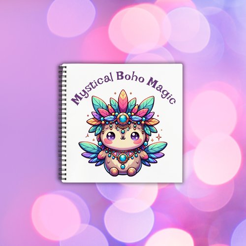 Mystical Boho Magic Purple Text on White  Notebook