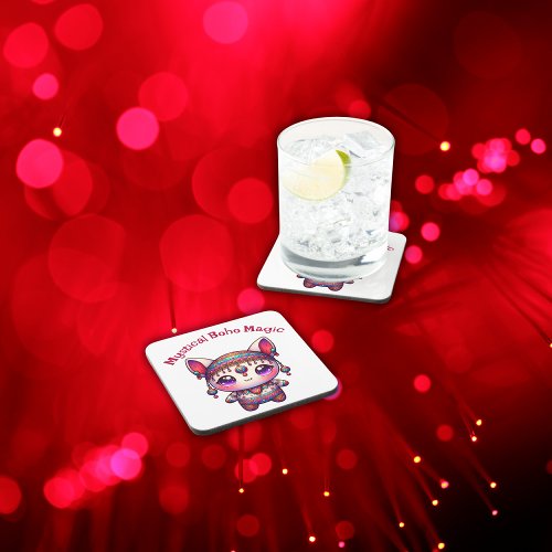 Mystical Boho Magic Red Text on White  Beverage Coaster