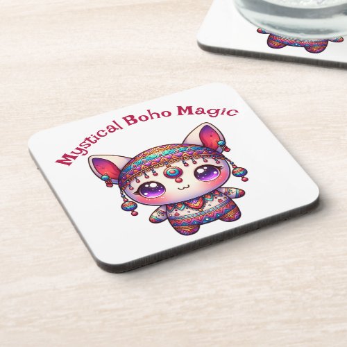 Mystical Boho Magic Red Text on White  Beverage Coaster