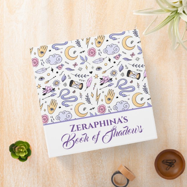Mystical Boho Purple Witchy Girl Book of Shadows 3 Ring Binder (In Situ)