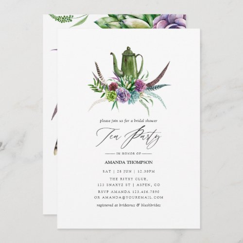 Mystical Boho Succulent Bridal Shower Tea Party Invitation