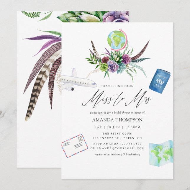Mystical Boho Succulent Miss To Mrs Bridal Shower Invitation (Front/Back)