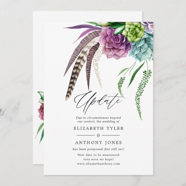 Mystical Boho Succulent Wedding Update Invitation (Front/Back)