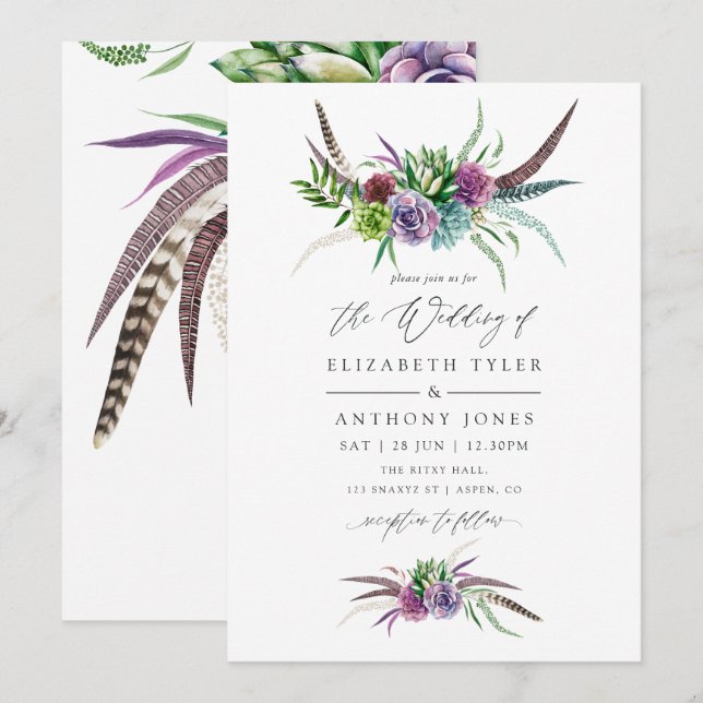 Mystical Boho Watercolor Succulent Wedding Invitation (Front/Back)