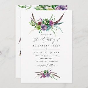 Mystical Boho Watercolor Succulent Wedding Invitation