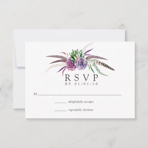 Mystical Boho Watercolor Succulent Wedding RSVP Card