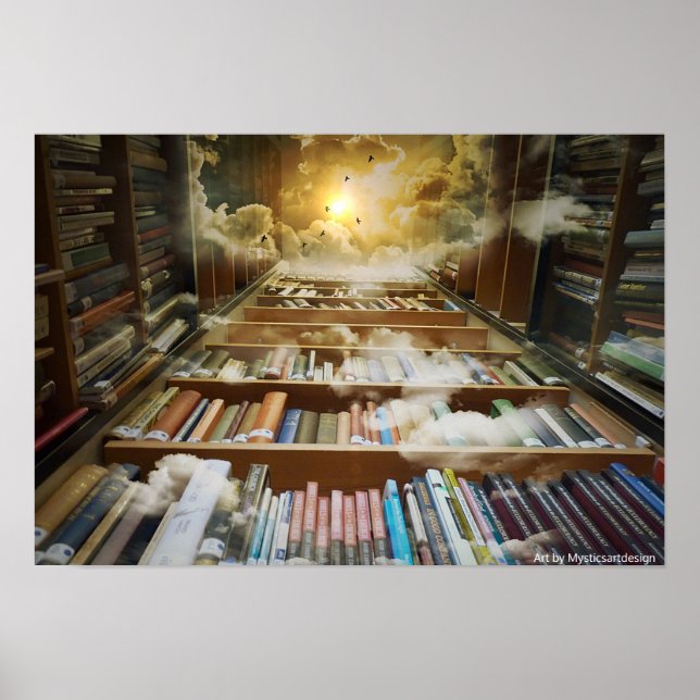 Mystical Bookshelf Towering Towards the Heavens Poster (Front)