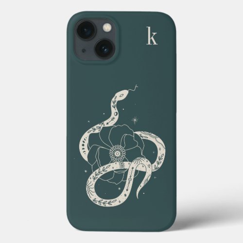 Mystical Botanical Snake Illustration Monogram iPhone 13 Case